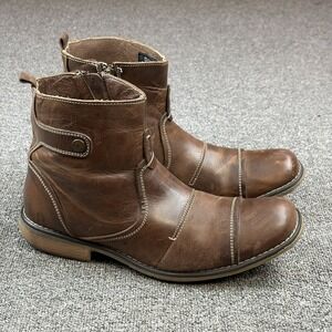 Roan Mens Staad Ankle Boots Brown Leather Side Zip Up Cap Toe Studded Size 9.5
